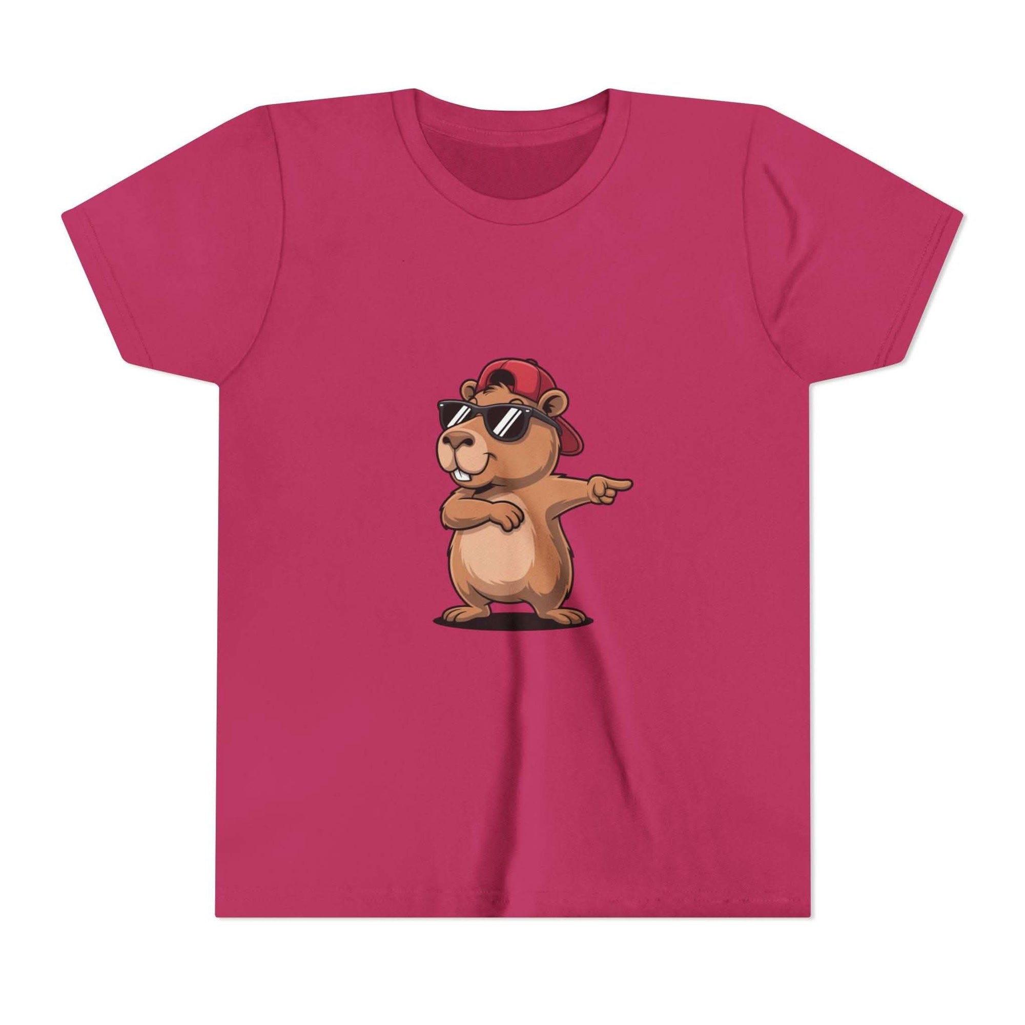 Cool capybara in hat and sunglasses graphic on soft cotton youth tee shirt