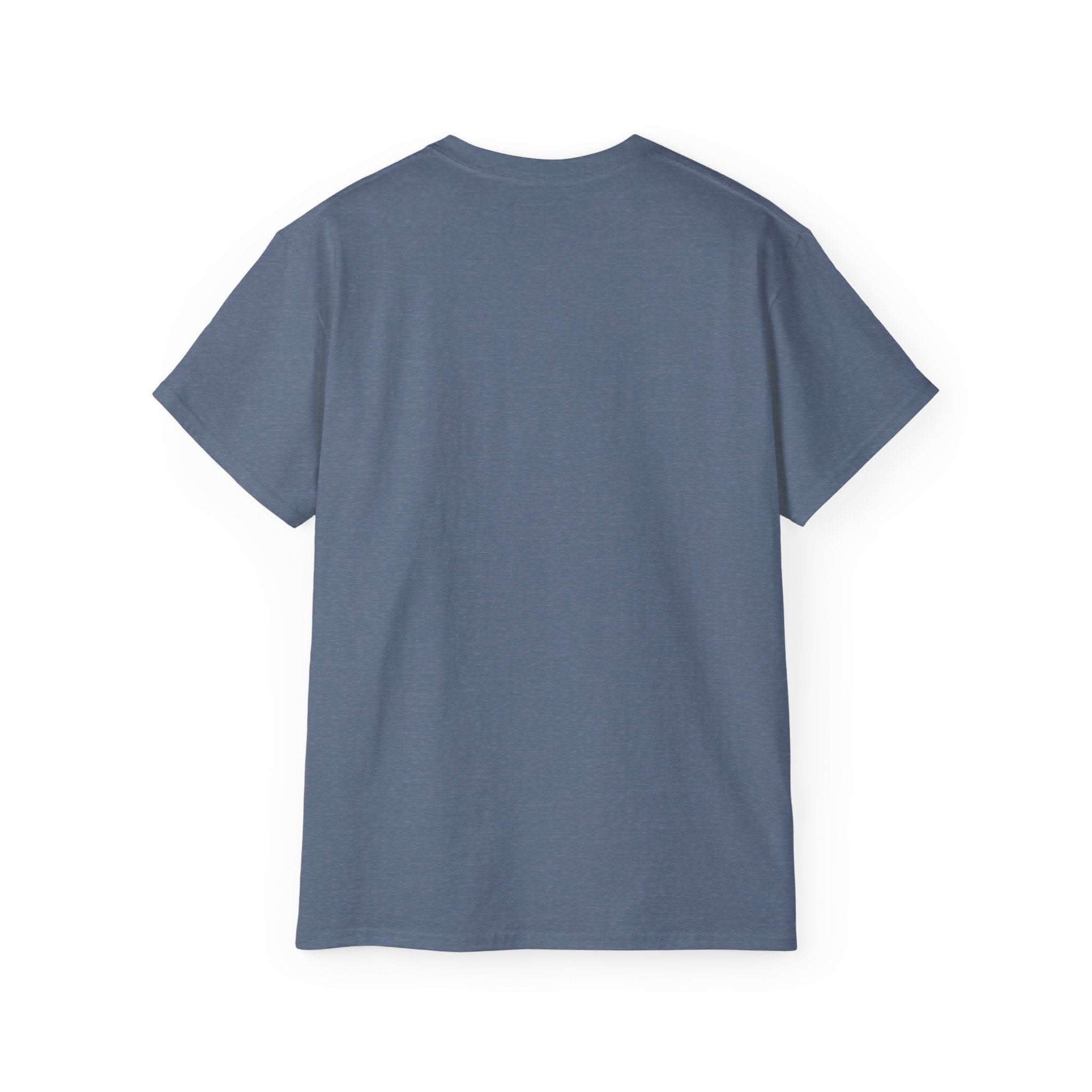 Back view of plain blue Retro Patchwork Reindeer t-shirt for adults