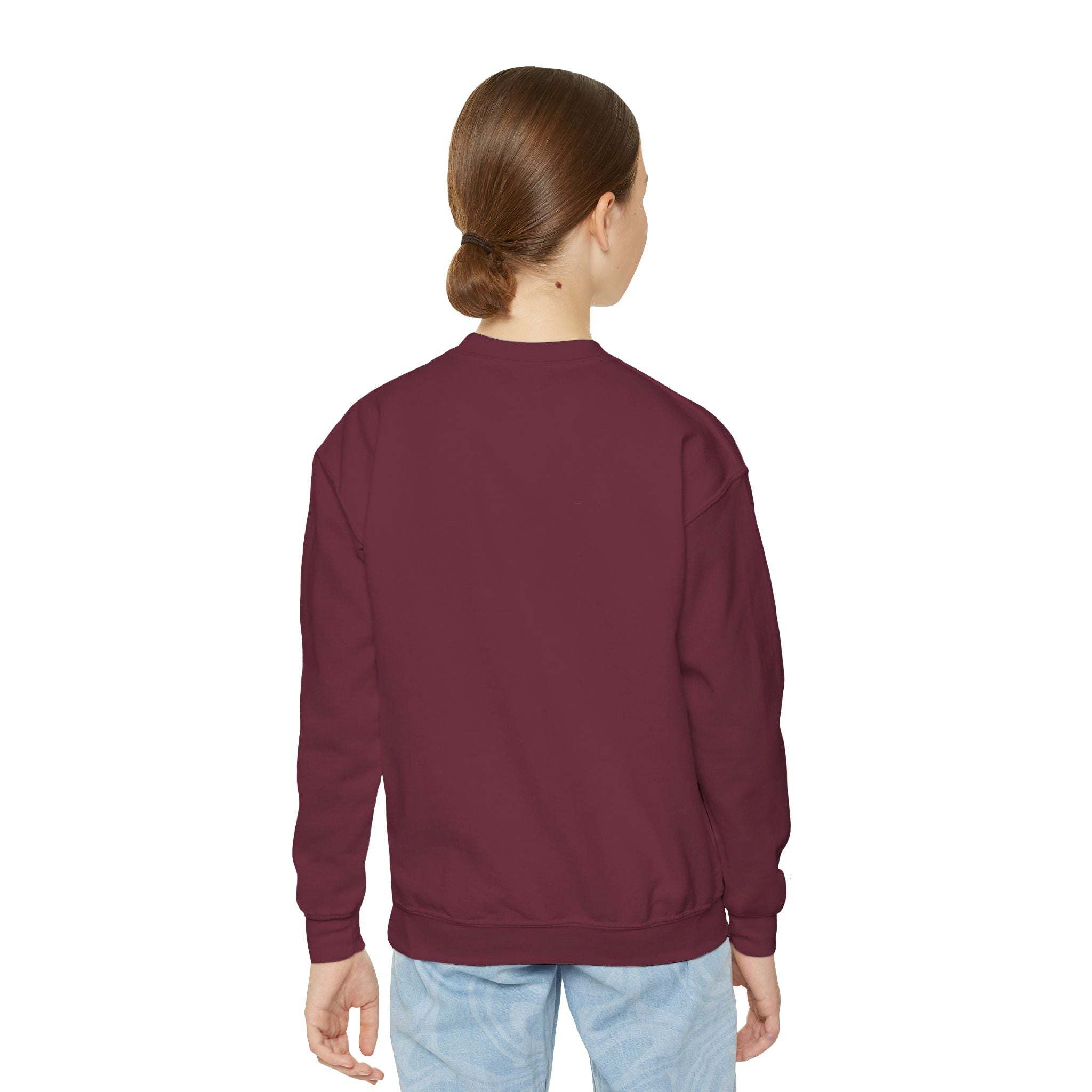 youth crewneck sweatshirt back view maroon pelican santa hat design