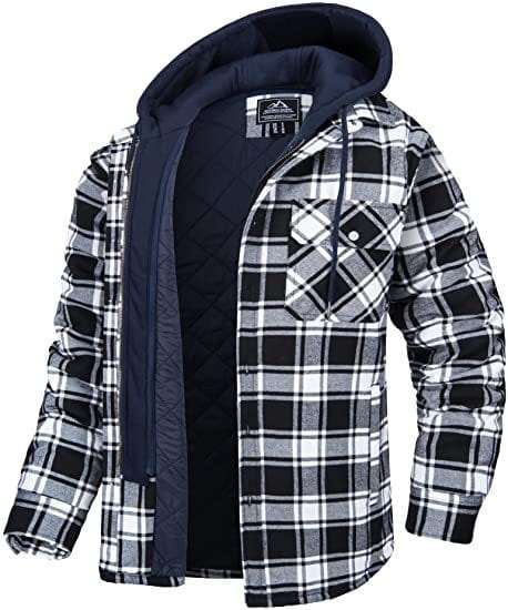 Men's plaid hooded coat winter warm cotton zip-up jacket with front pocket