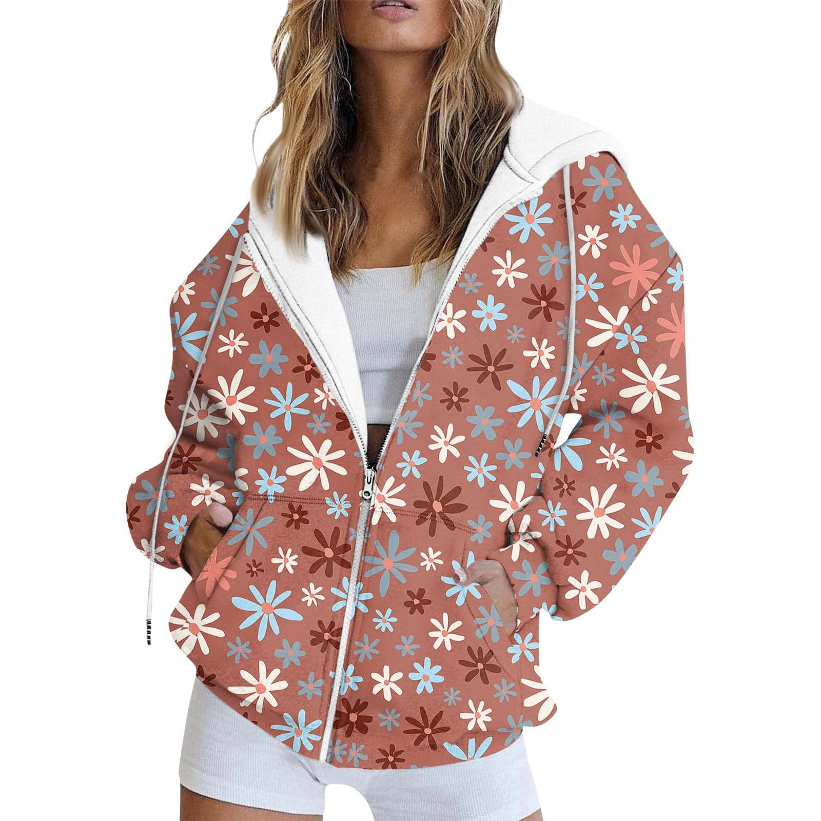 Chic autumn zip hoodie for women lightweight casual fall jacket