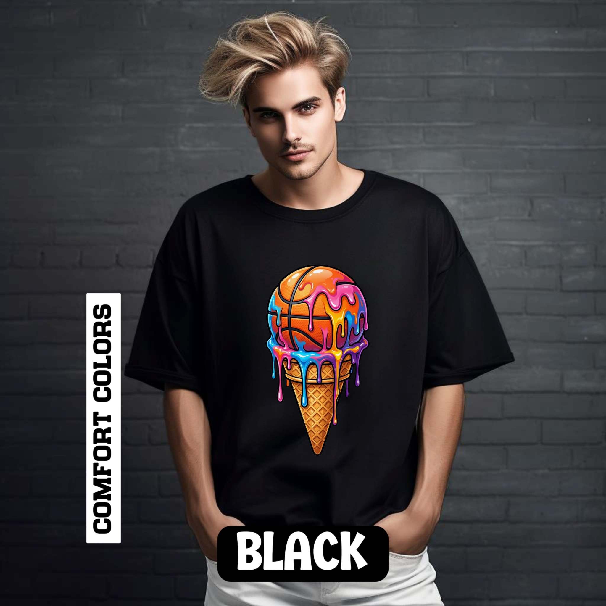 Colorful Dripping Ice Cream Cone T-Shirt | Melting Neon Dessert Tee