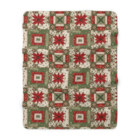 Vintage Christmas Patchwork Sherpa Blanket with plush fleece and patchwork design