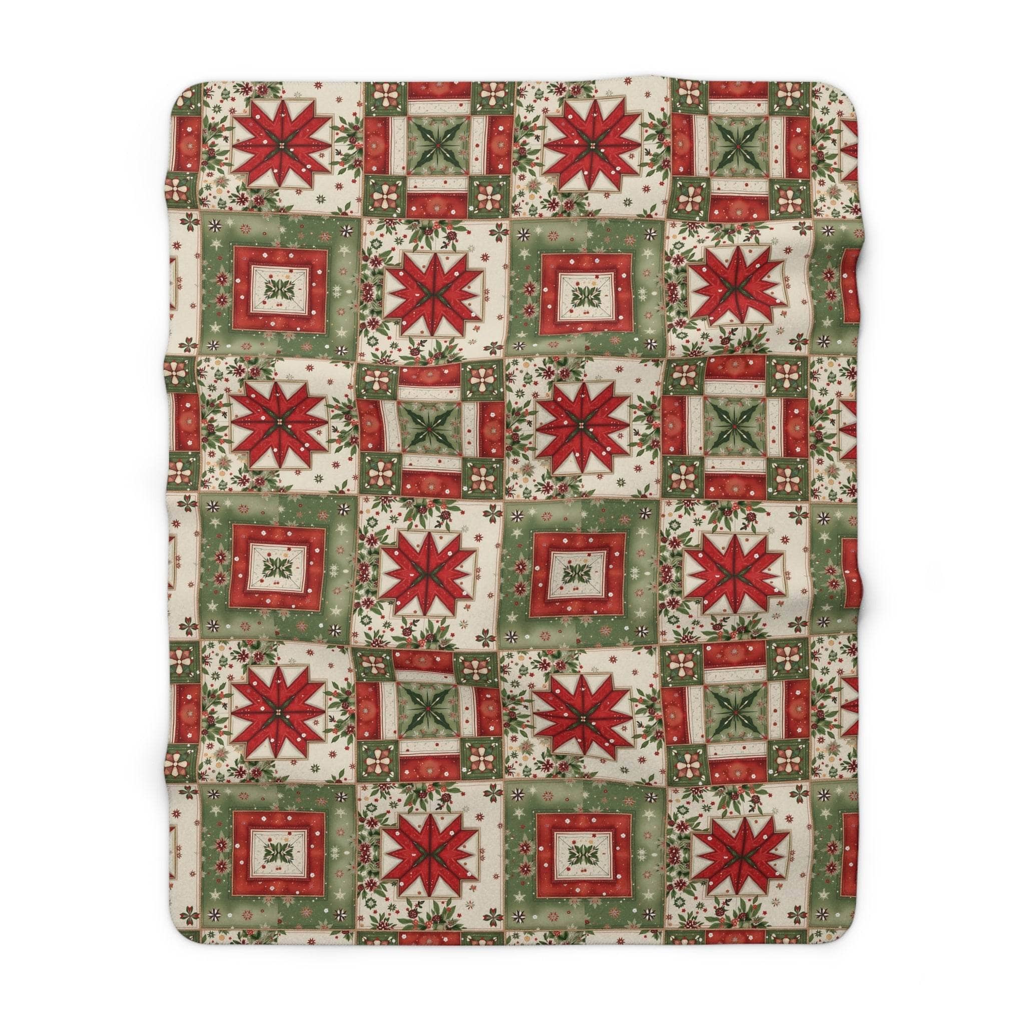 Vintage Christmas Patchwork Sherpa Blanket