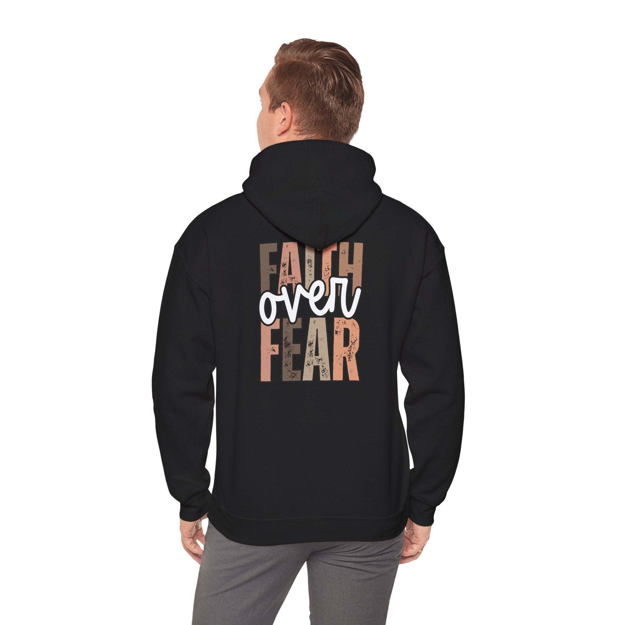 Faith Over Fear Hoodie with "Walk by Faith" inspirational Christian design and cozy features