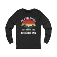 Long sleeve hiking t-shirt with vintage sunset mountains and humorous outdoor quote