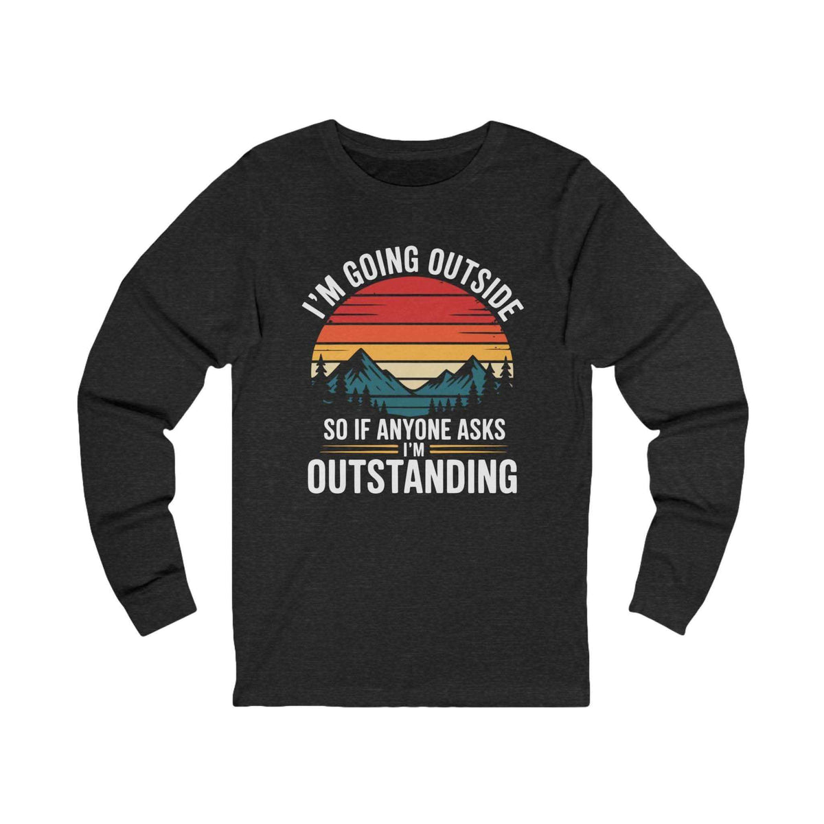 Long sleeve hiking t-shirt with vintage sunset mountains and humorous outdoor quote