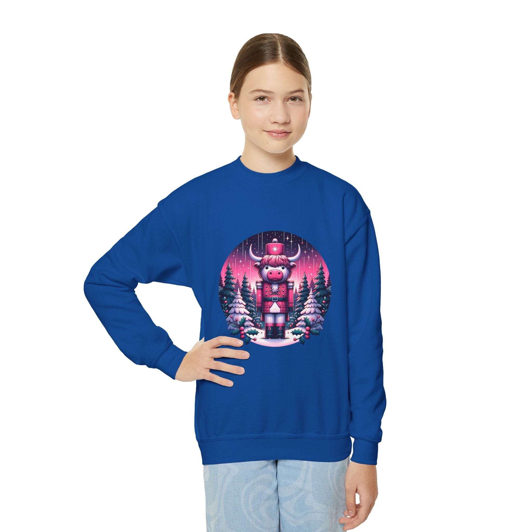 Youth Crewneck Sweatshirt - Highland Cow Nutcracker Design