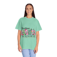 Christmas Lights Are My Favorite Color T-shirt in garment-dyed soft cotton with relaxed fit and holiday graphic