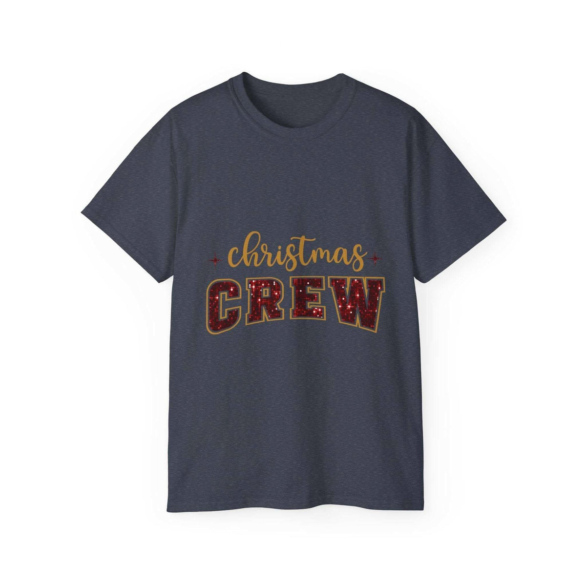 Antique Cherry Red faux glitter t-shirt with crew neck, festive Christmas design by Printify
