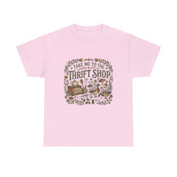 Vintage Take Me to the Thrift Shop T-shirt with botanicals, mushrooms, and flea market treasures illustration