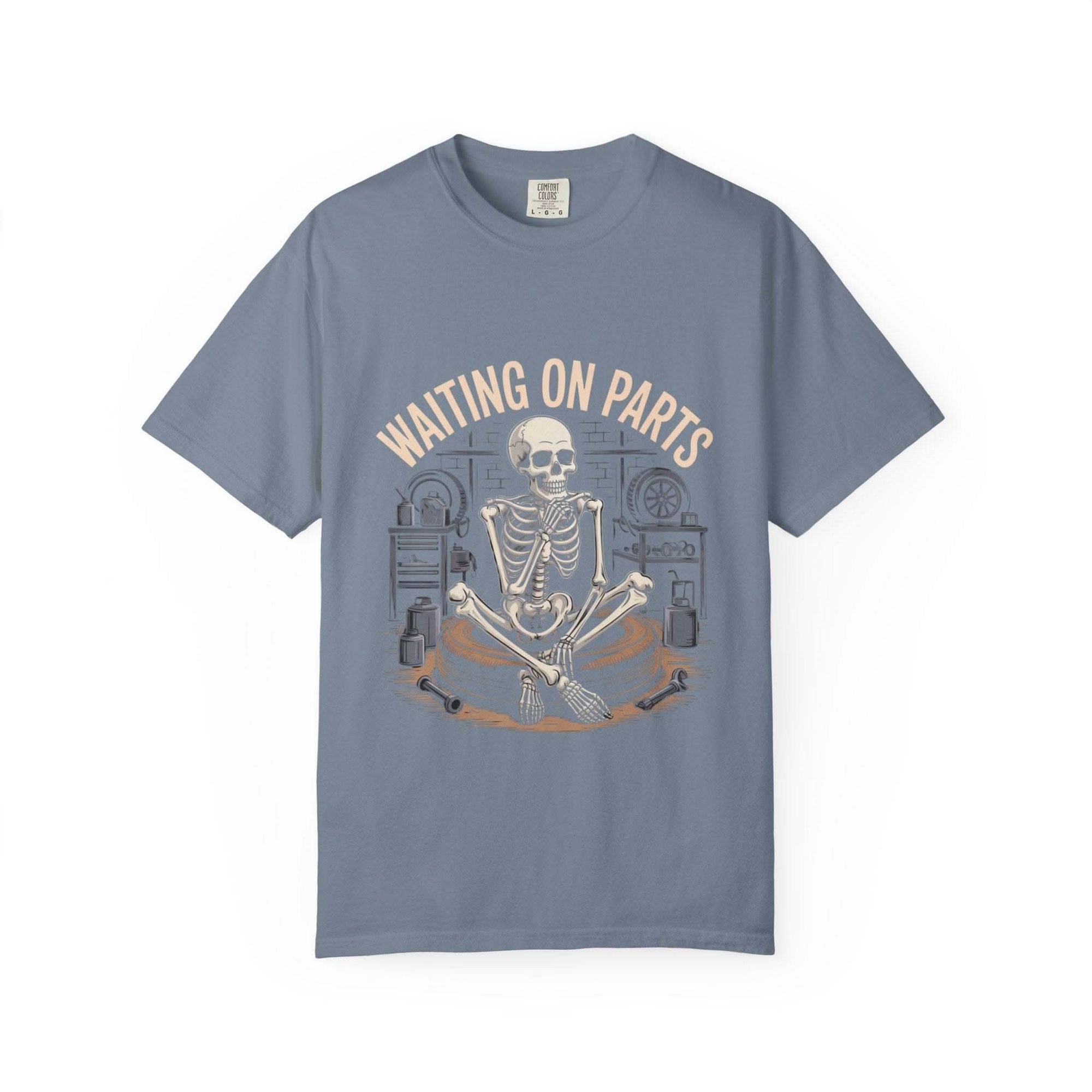 Vintage garment-dyed Waiting on Parts TShirt with relaxed fit and mechanic-inspired design