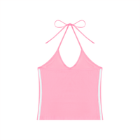 Women’s Color Block Halter Crop Tank Top with V-neck, backless slim fit, and sporty Y2K color block design
