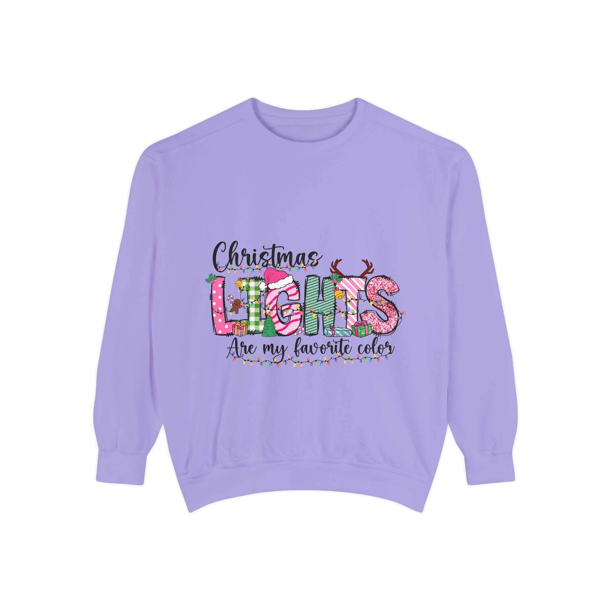 Christmas Lights Garment-Dyed Sweatshirt - Festive Holiday Wear