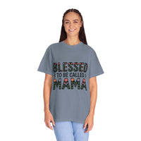 Floral "Blessed To Be Called Mama" T-Shirt with vintage wash and floral lettering celebrating motherhood