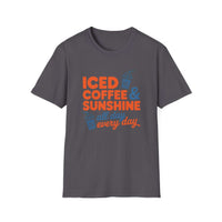 Bright Iced Coffee & Sunshine summer graphic tee with playful iced cup print