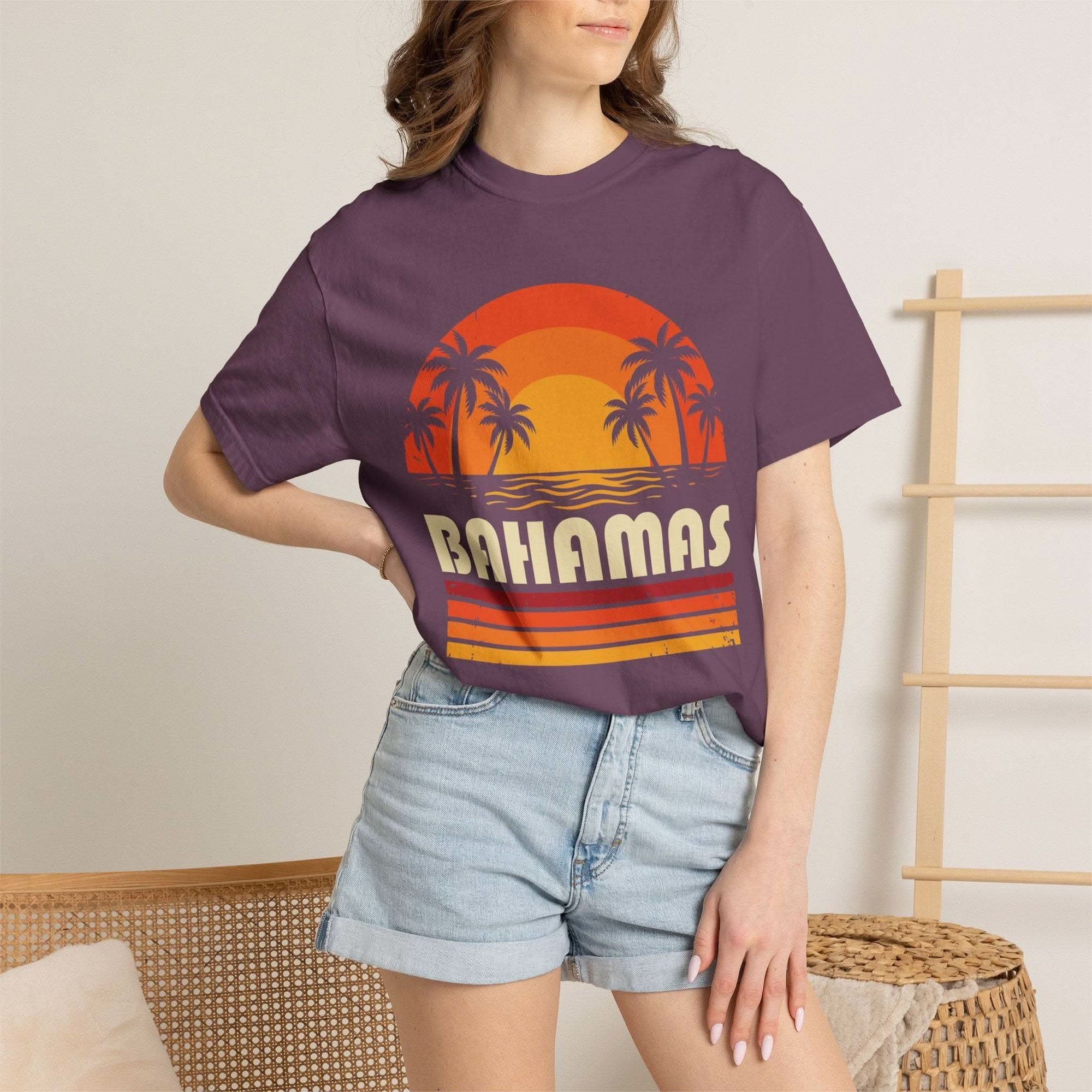 Bahamas Retro Sunset T-shirt | Palm Tree Beach Vacation Tee