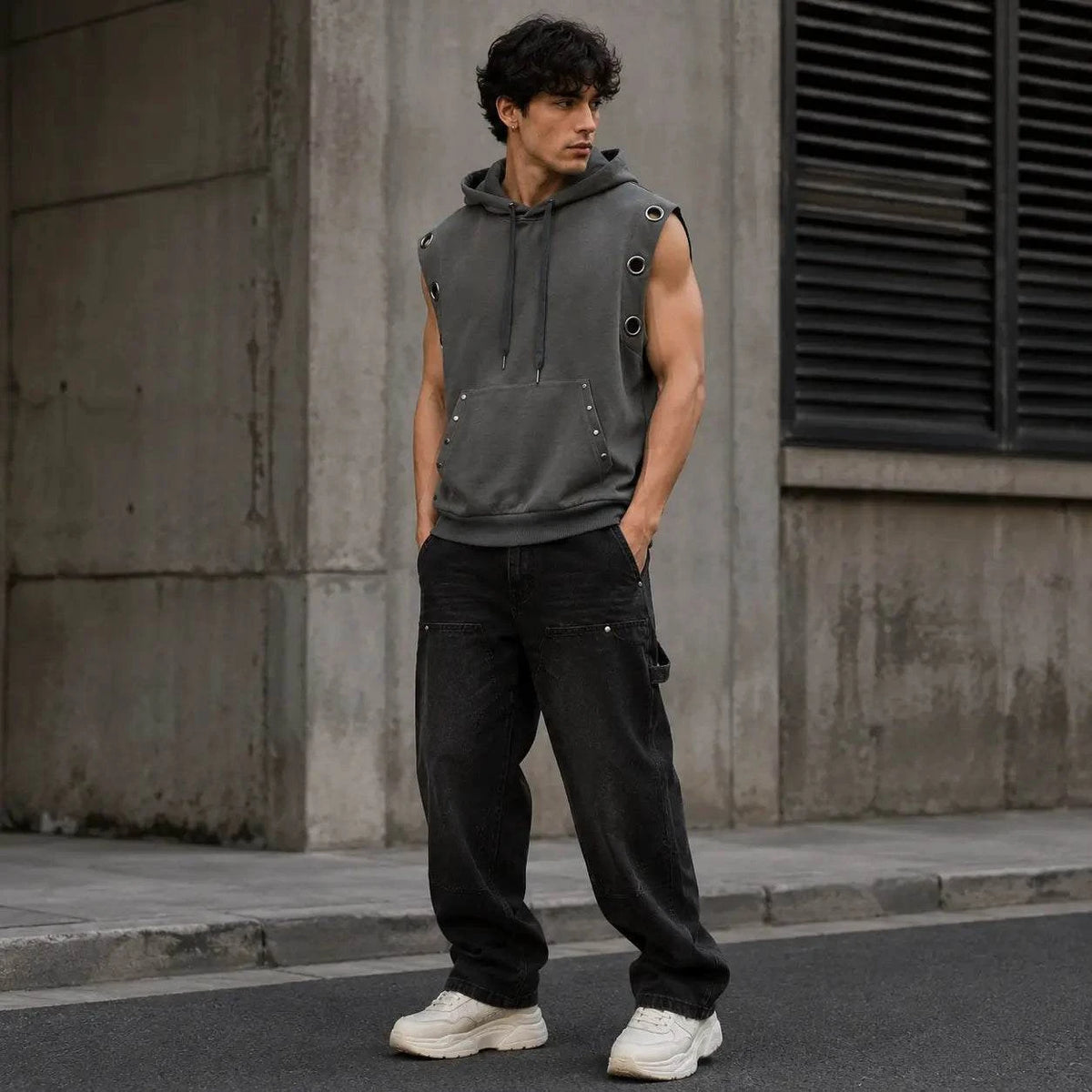 Unisex Vintage Wash Sun Fade Sleeveless Hoodie