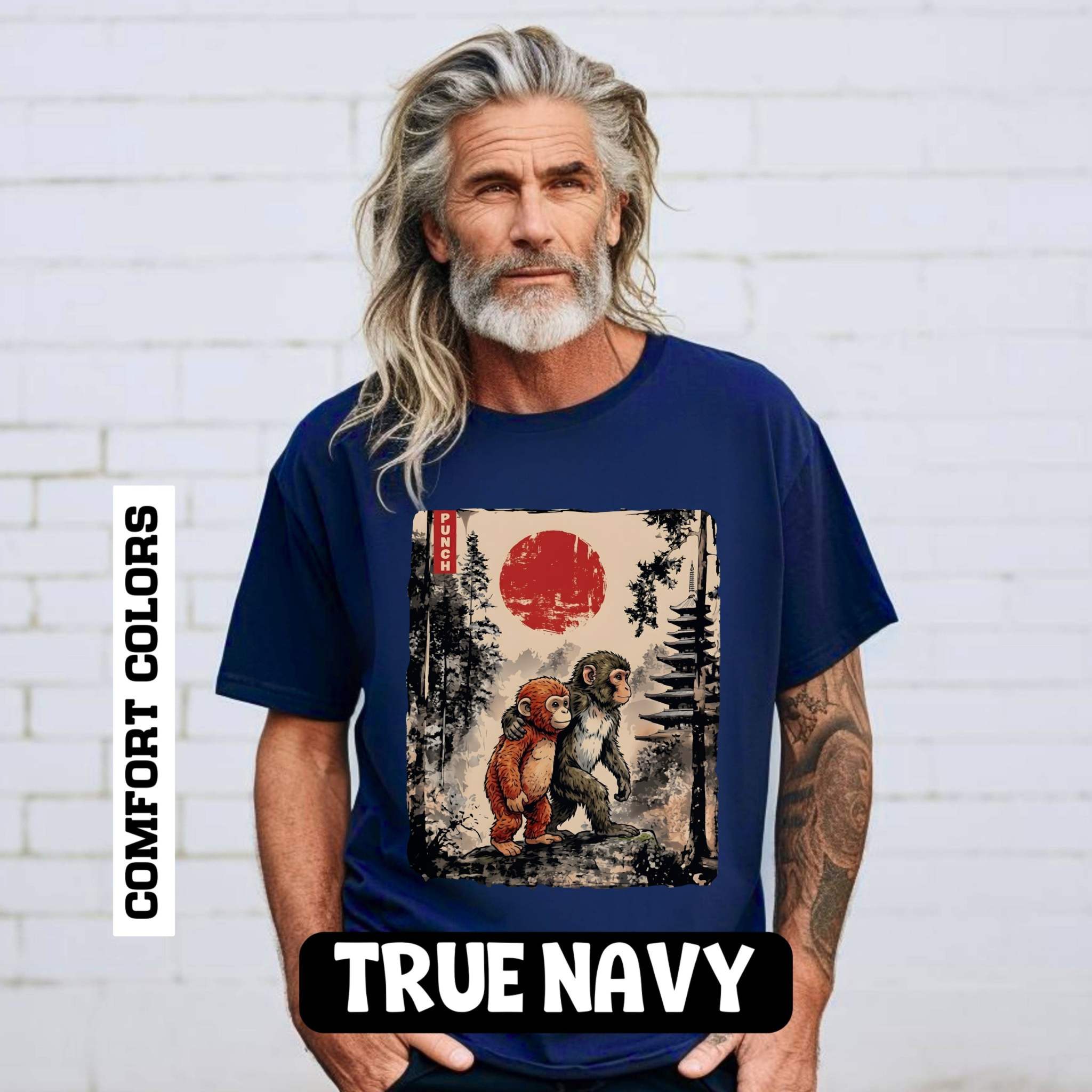 Kawaii Monkey Shirt with Japanese Ukiyoe bear print on garment-dyed heavyweight cotton tee