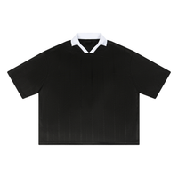 Unisex striped boxy soccer jersey with oversized fit and lapel collar in retro blokecore streetwear style
