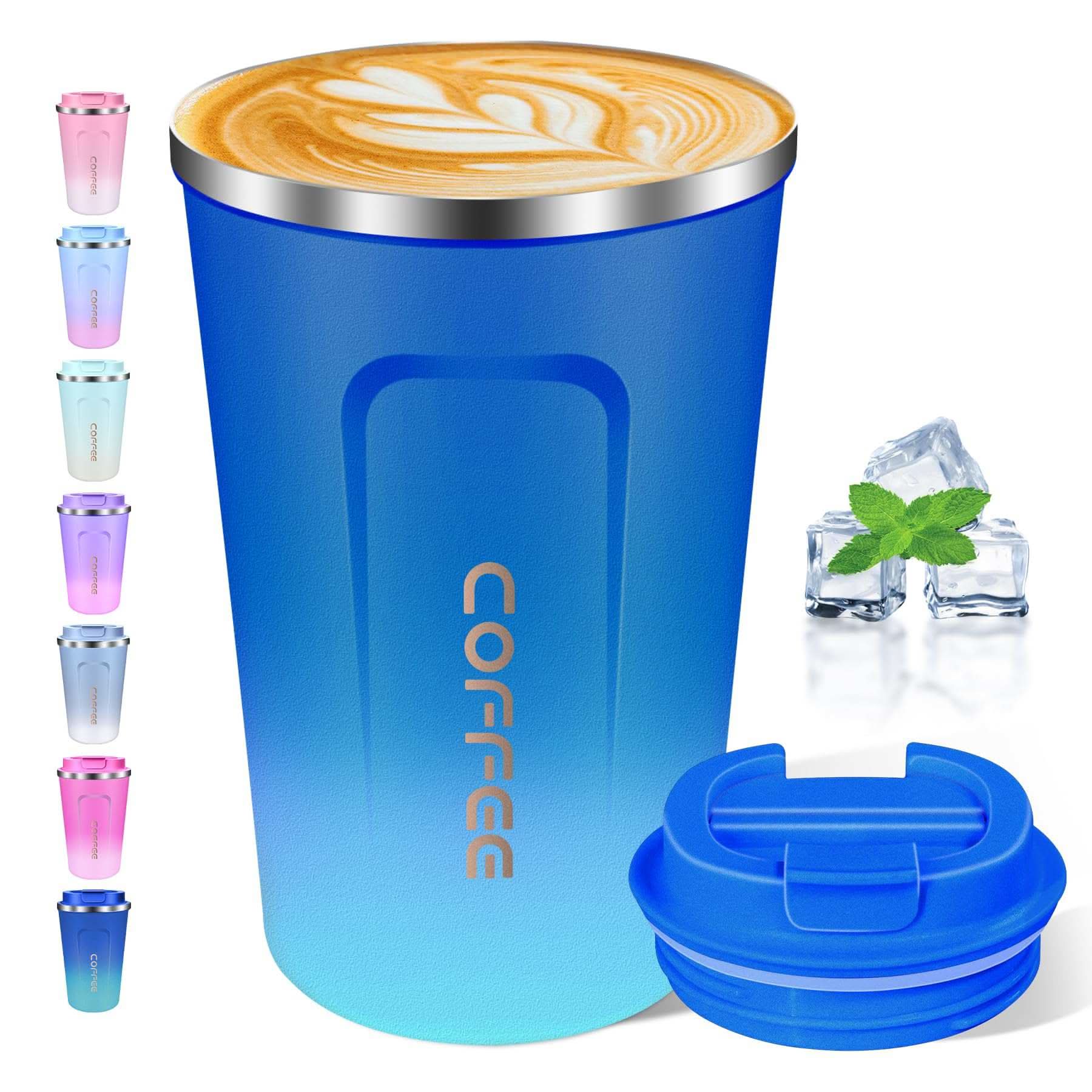 12oz insulated travel mug with leakproof lid and double-wall insulation for hot and cold drinks