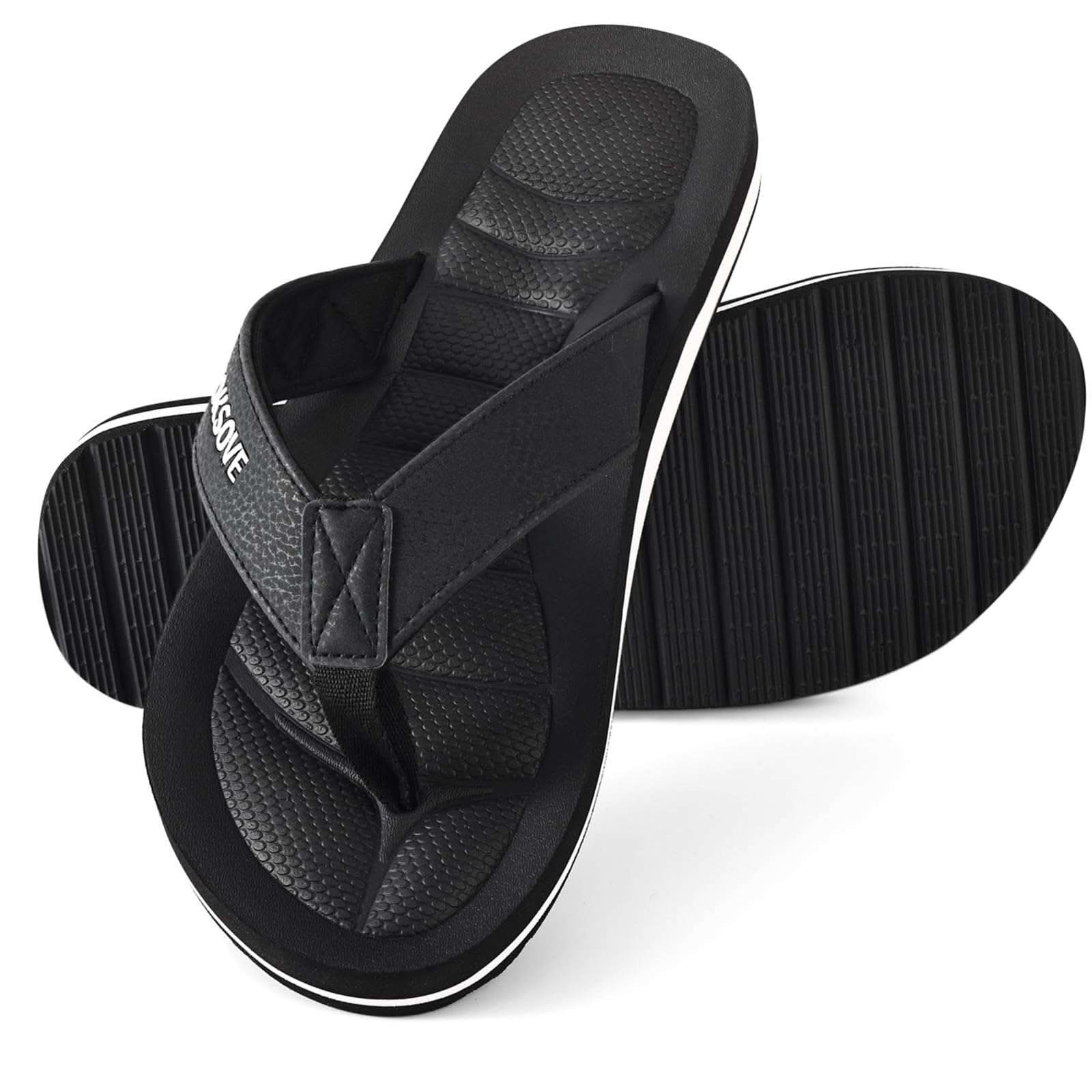 Black ZOKSOVE Mens Slides with cushioned soles for casual comfort and easy slip-on style