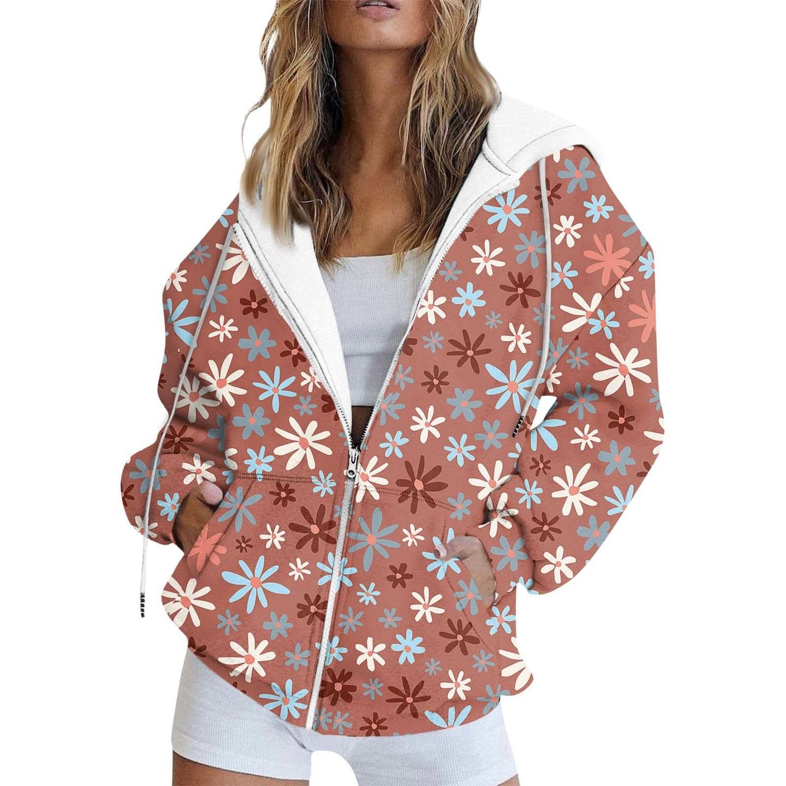 Chic autumn zip hoodie for women lightweight casual fall sweatshirt