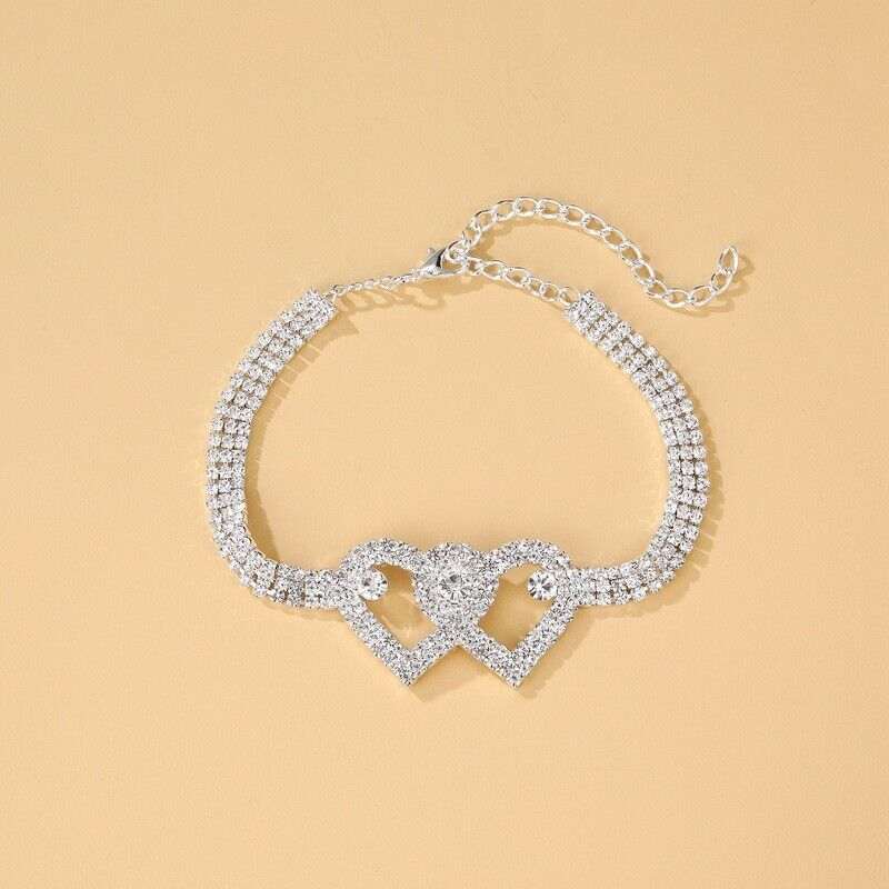Double Heart Crystal Anklet with intertwined hearts and sparkling crystals, perfect summer accessory and gift option