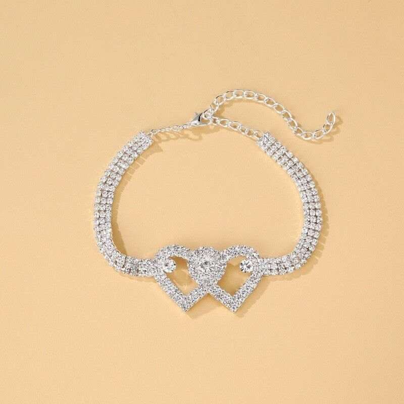 Double Heart Crystal Anklet with intertwined hearts and sparkling crystals, perfect summer accessory and gift option