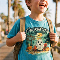 Ghost Crab Snow Washed Kids' T-Shirt with coastal Halloween graphic on vintage cotton fabric