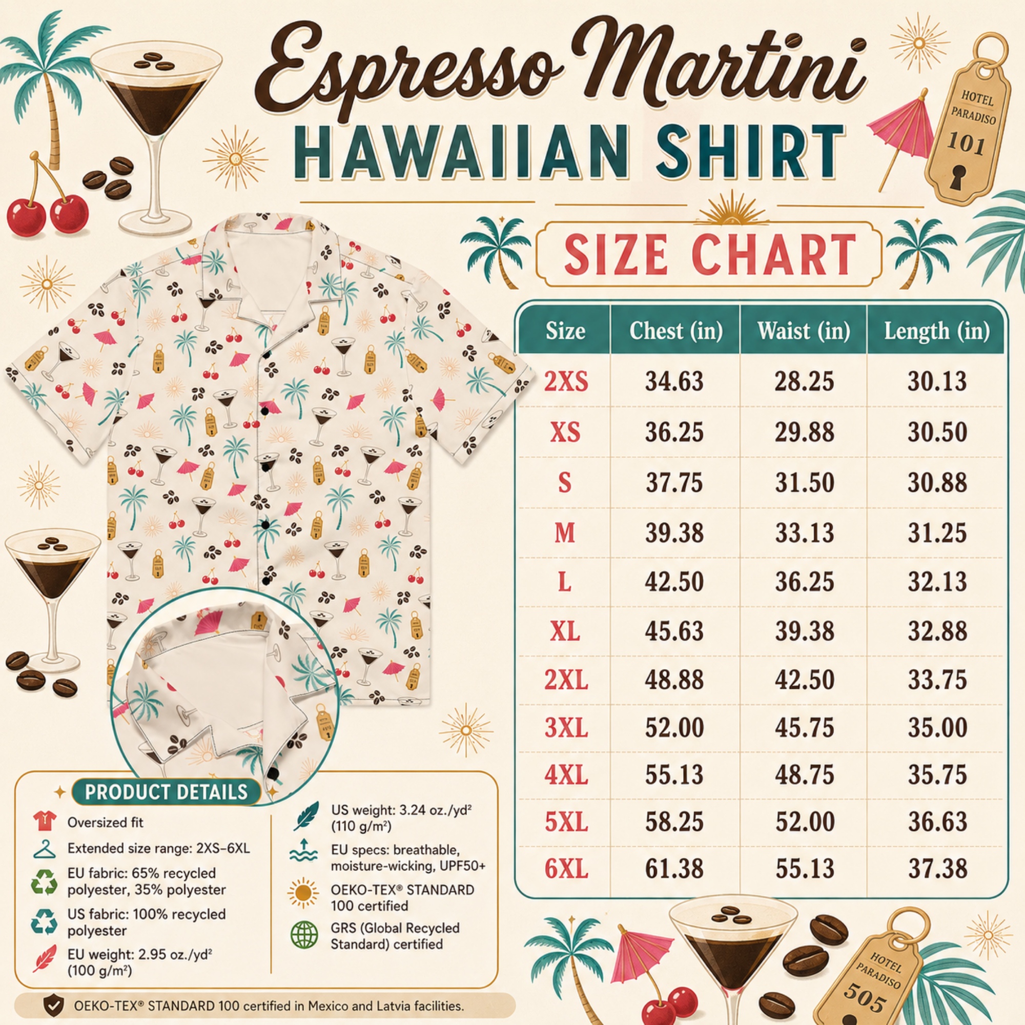 Espresso Martini Hawaiian Shirt – Unisex Aloha Button Up Cocktail Print