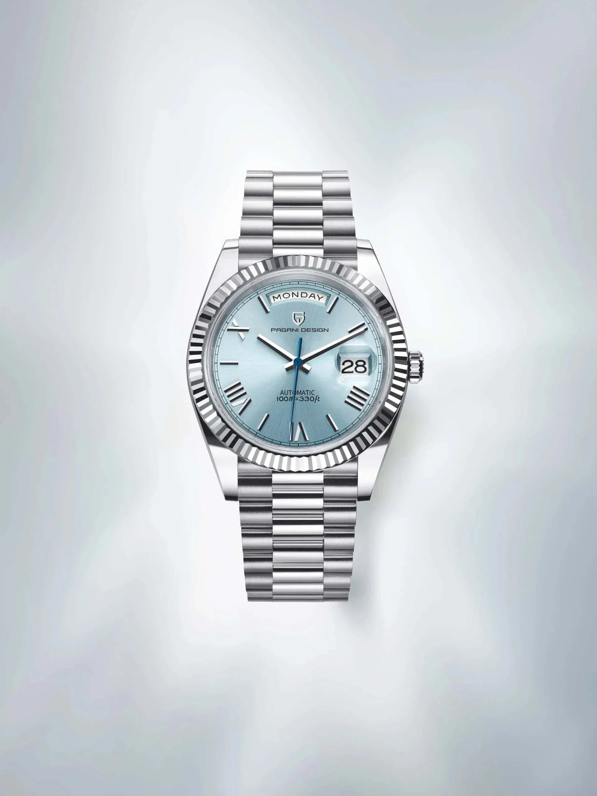 Luxury automatic watch by PAGANI DESIGN with 36mm sapphire crystal, stainless steel case, luminous hands, and mechanical movement