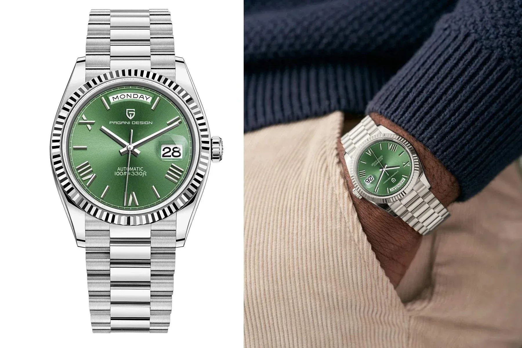 PAGANI DESIGN Luxury Automatic Watch men's 36mm mechanical wristwatch with sapphire crystal and stainless steel strap