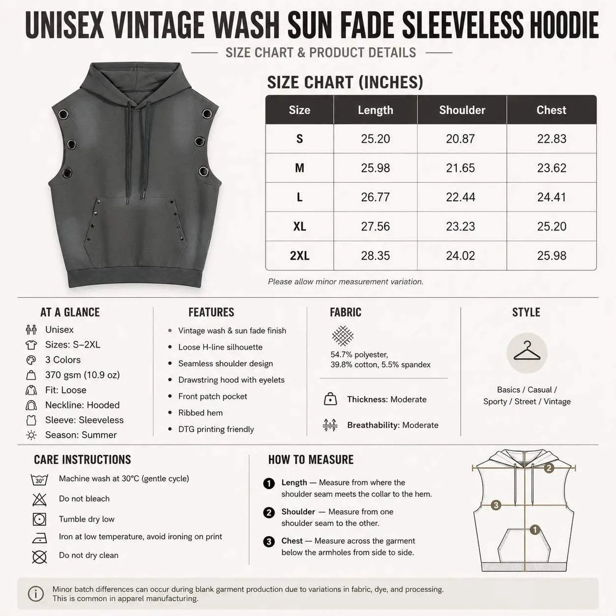 Unisex Vintage Wash Sun Fade Sleeveless Hoodie