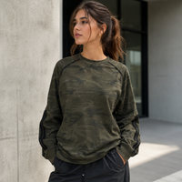 Unisex Camo Loose Long Sleeve T-Shirt | Cotton Raglan Streetwear Tee