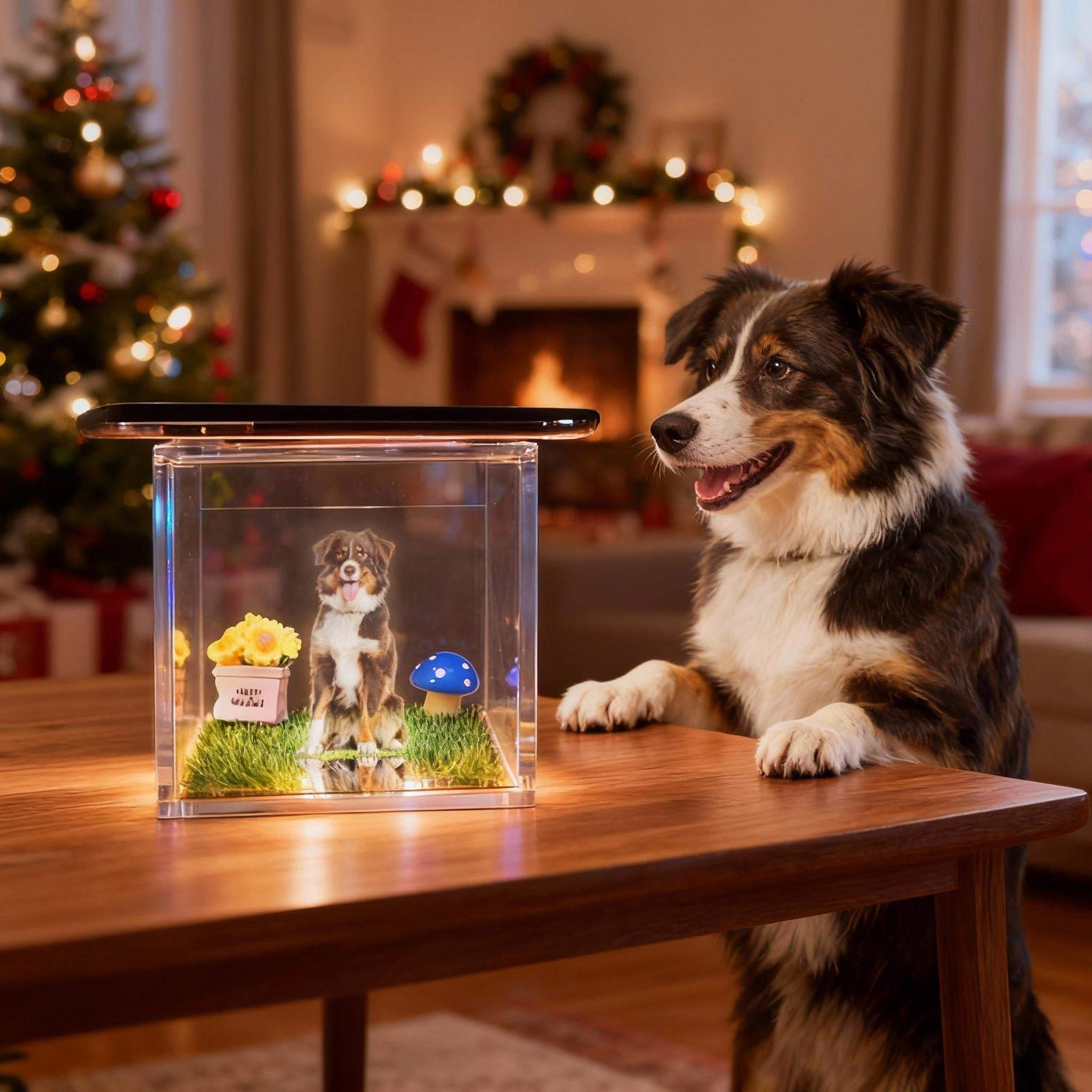 Acrylic DIY Pet Memorial holographic house with customizable 3D pet image and QR code video display