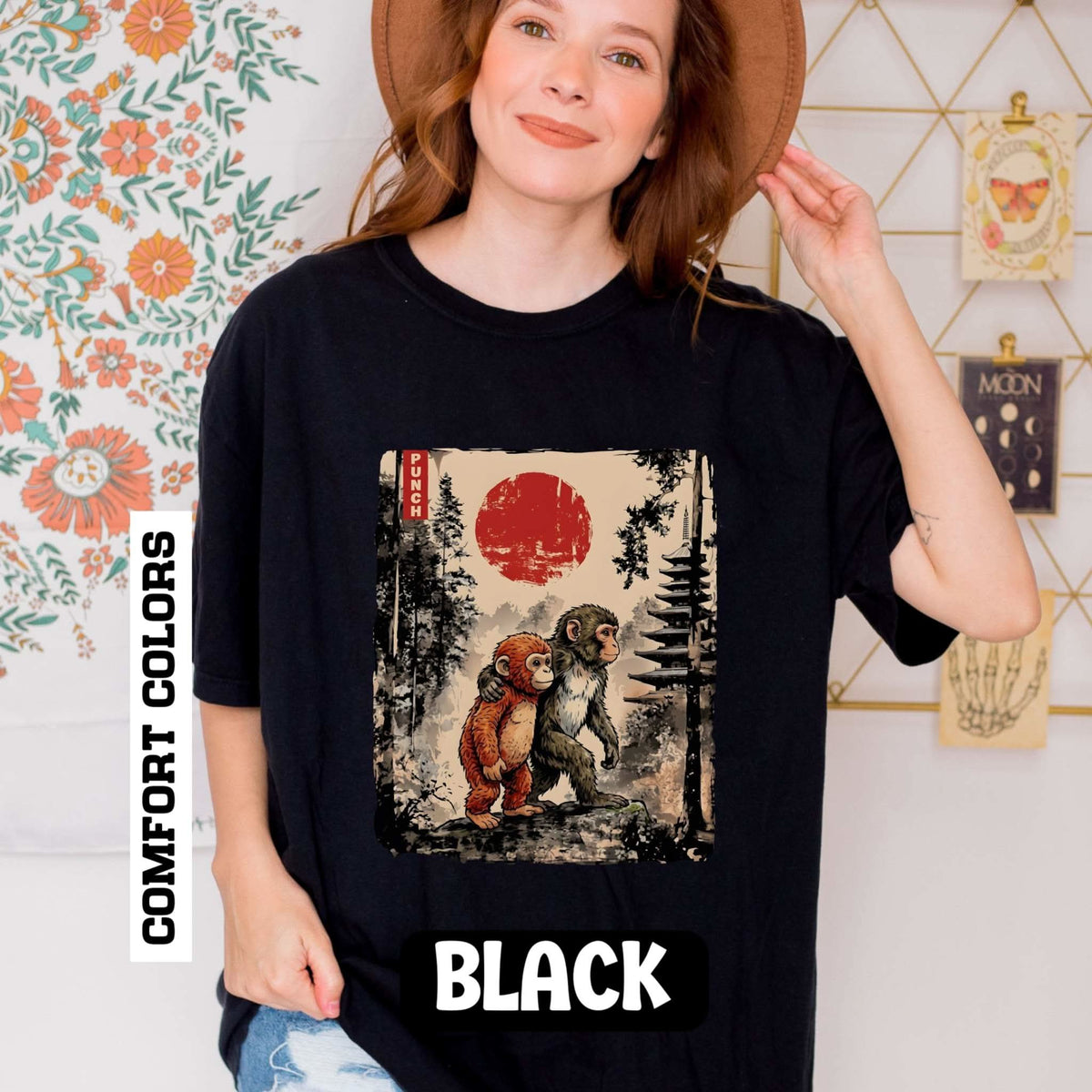 Kawaii Monkey Japanese Ukiyoe Cotton T-Shirt