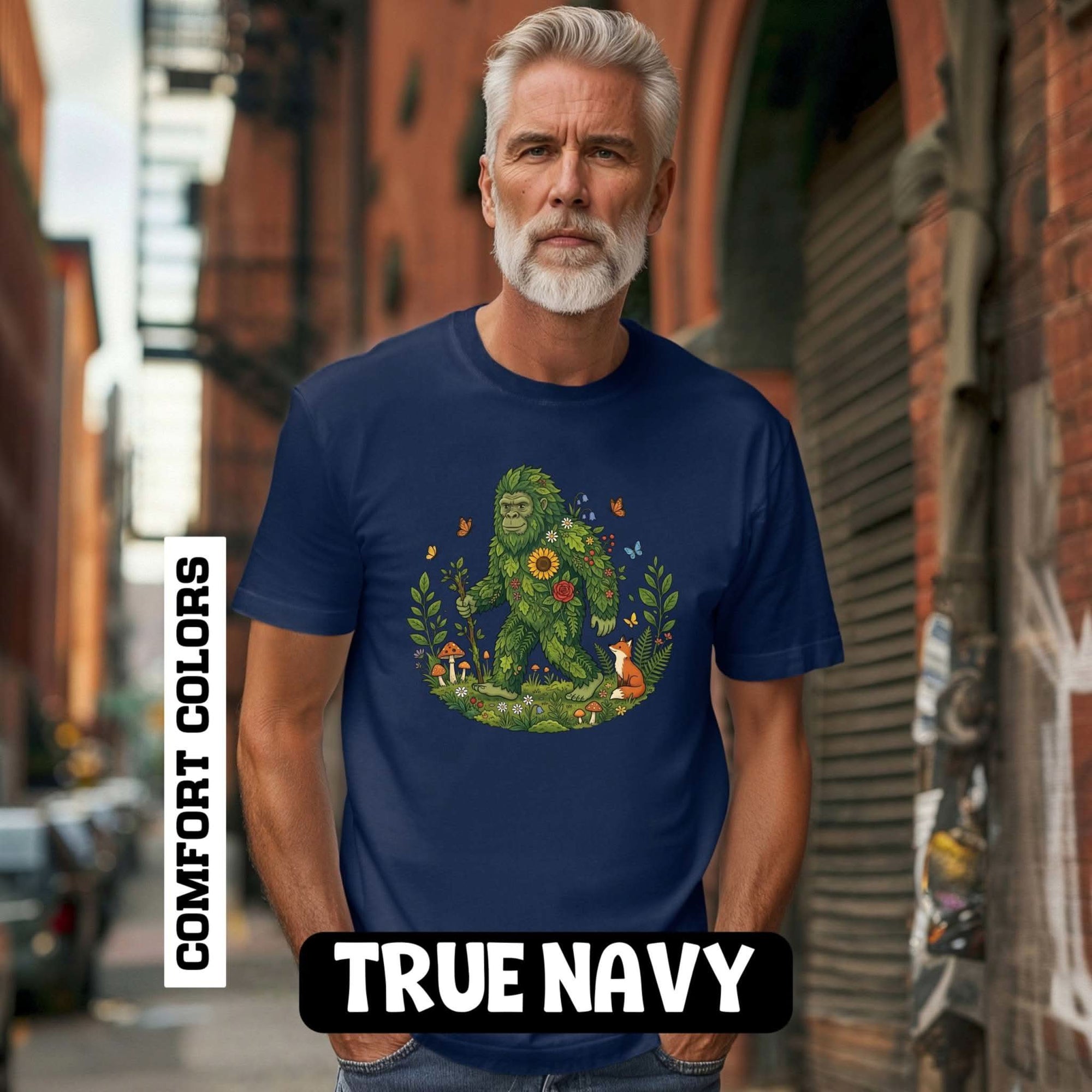 Floral woodland Bigfoot forest Sasquatch illustration on heavyweight botanical t-shirt
