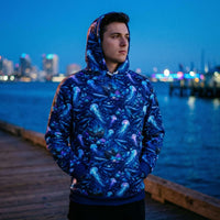 Unisex cotton hoodie with ocean jellyfish and whale marine design