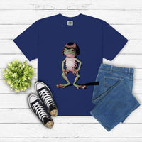 Frog with Bob Haircut Meme graphic on vintage-style t-shirt