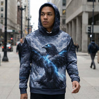 Storm Raven hoodie with all-over raven storm print, unisex cotton streetwear hoodie with relaxed fit and double-layer hood