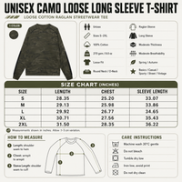 Unisex Camo Loose Long Sleeve T-Shirt | Cotton Raglan Streetwear Tee