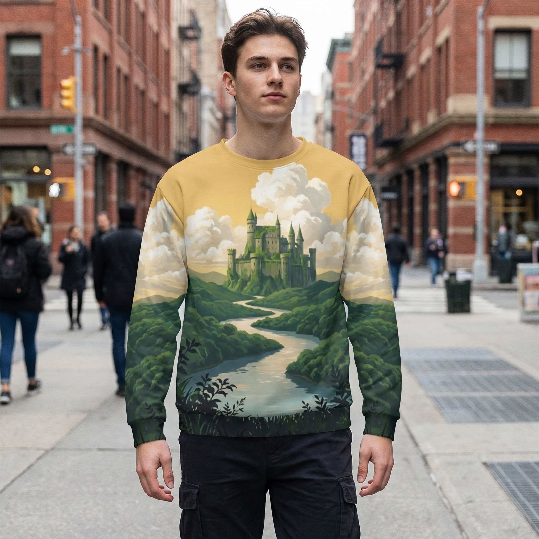 Anime Castle Landscape Sweatshirt All Over Print Unisex cotton sweatshirt