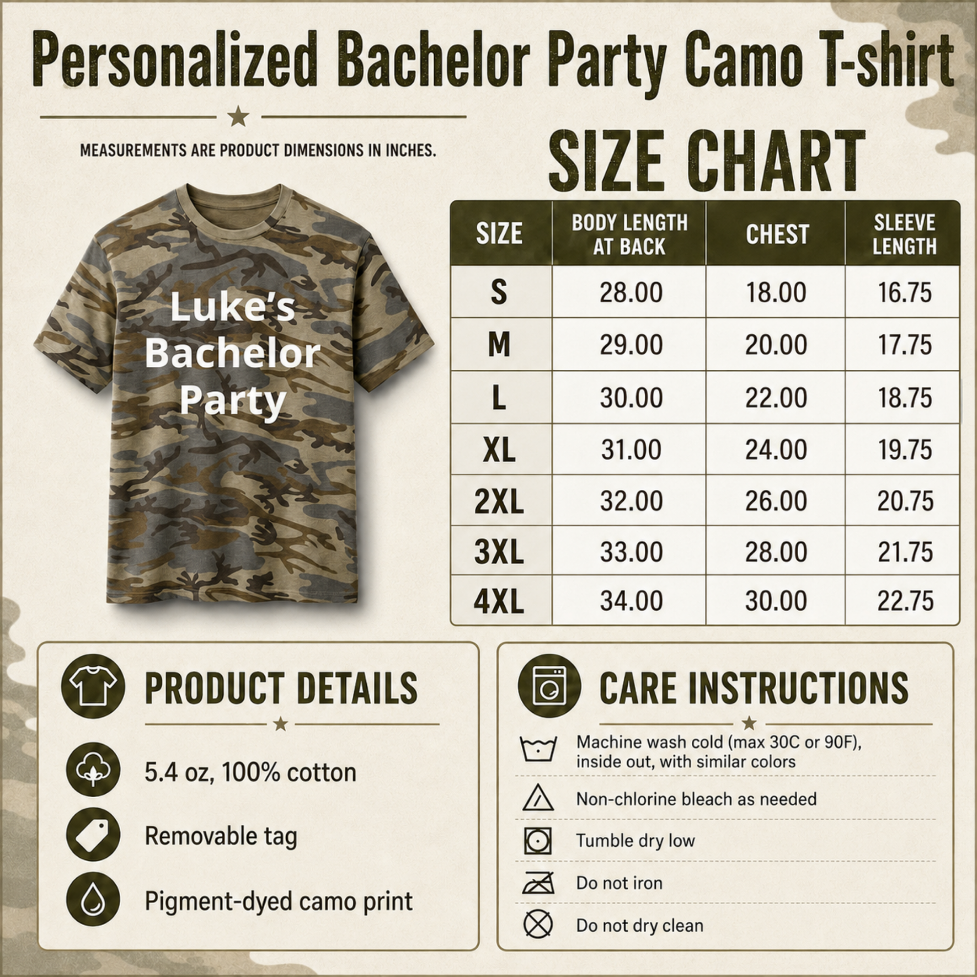 Custom Bachelor Party Camo Tee | Personalized Party Shirt