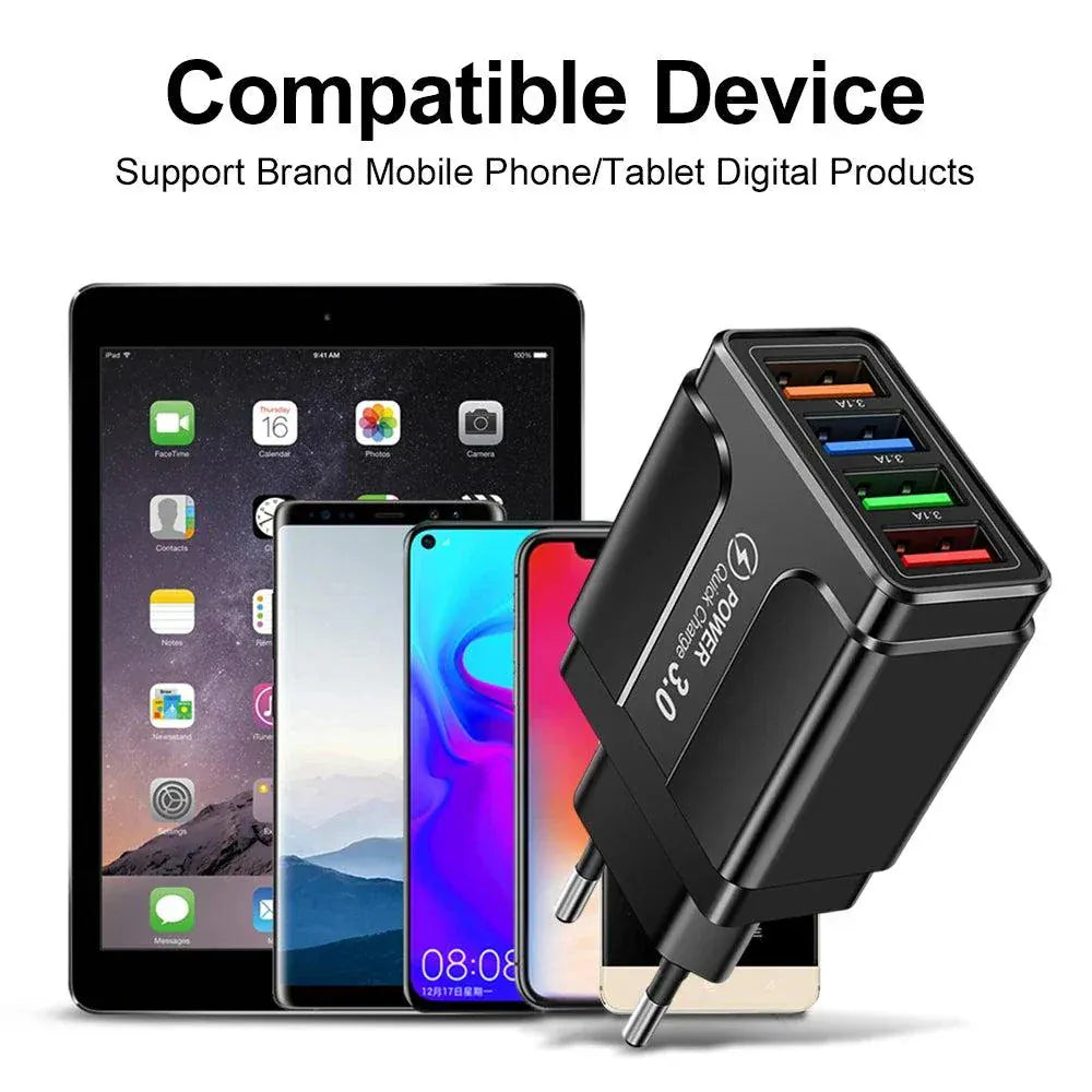 4-port Quick Charge 3.0 USB wall charger with fast 4 USB charging for multiple devices