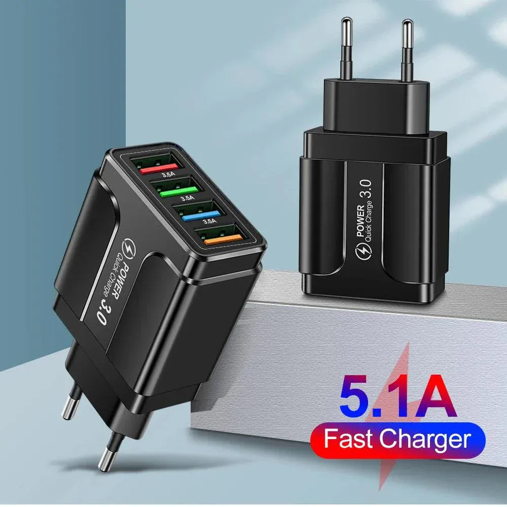 4-Port Quick Charge 3.0 USB wall charger fast 4 USB charger for multiple devices with safety features compact portable design