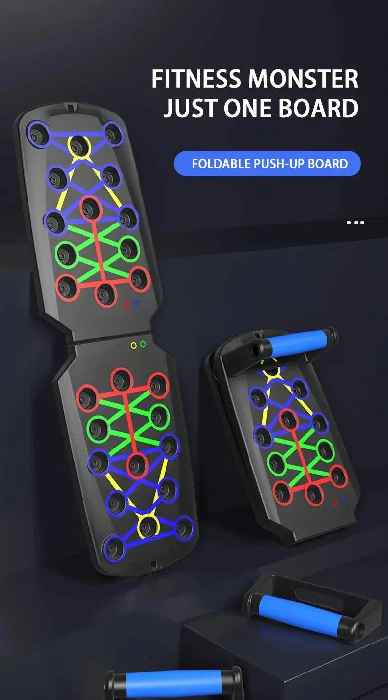 Multifunctional Portable Push-Up Board Set with color-coded hand positions for full-body workouts and easy storage