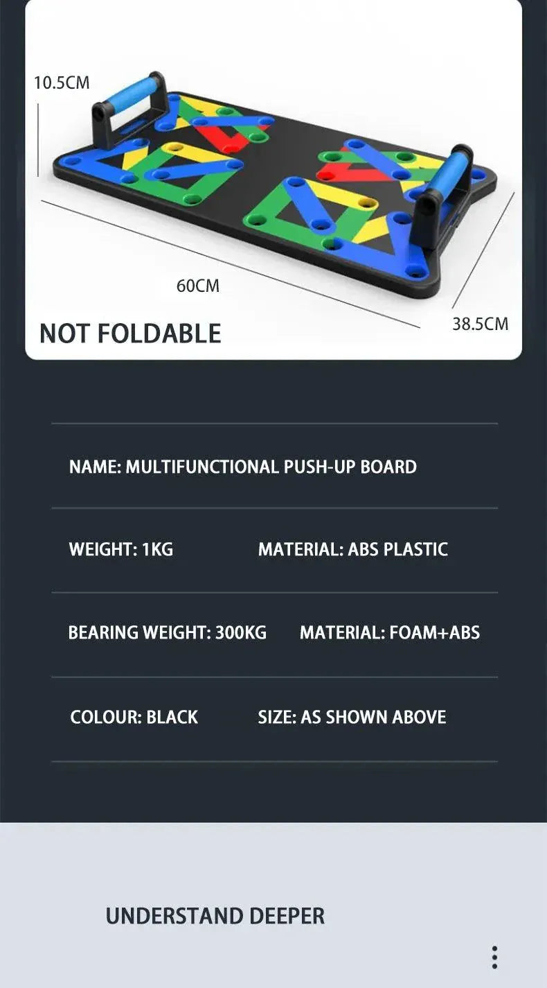 Multifunctional portable push-up board set with color-coded hand positions for targeting multiple muscle groups at home or on the go