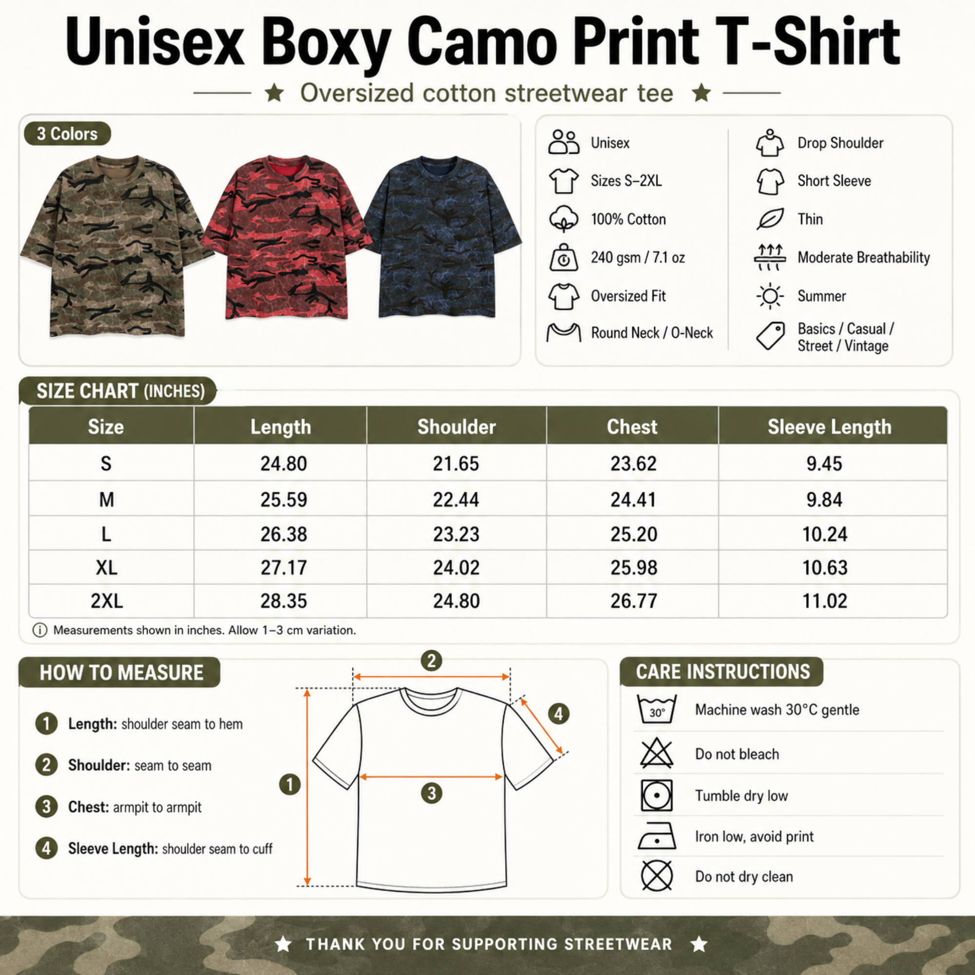 Unisex Boxy Camo Print T-Shirt | Oversized Cotton Streetwear Tee