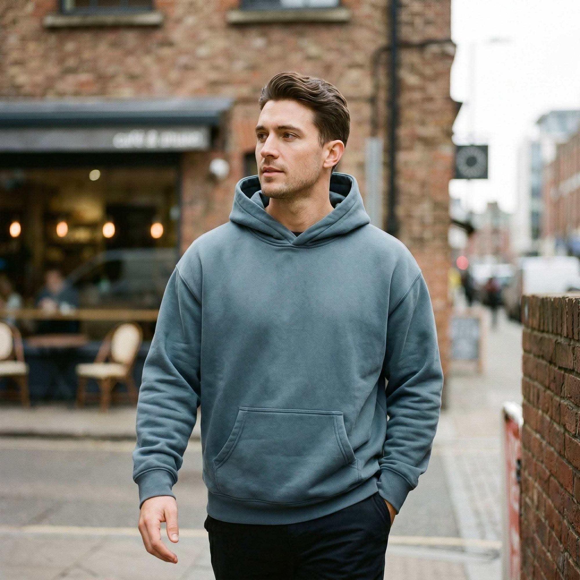 oversize fleeced hoodie in heavyweight cotton blend with drop shoulder and adjustable hood for unisex streetwear style